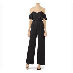 Devlin Modern Trim Jumpsuit 4 Ruffle Off Shoulder Sweetheart Pockets Wide Leg